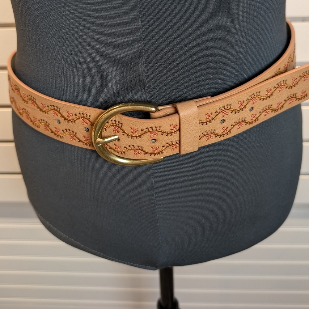 Haute Hippie Tan Vegan Leather Embroidered Belt Size M NWOT